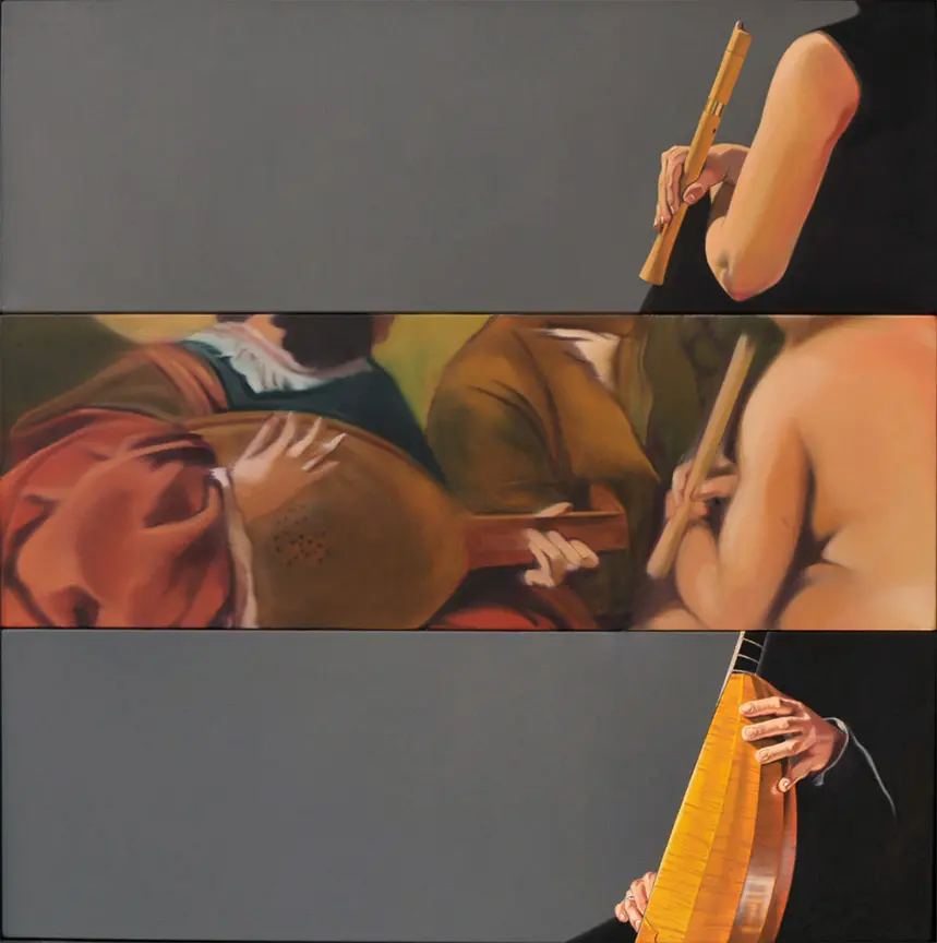 Le Concert Champêtre <br />(nach Giorgione) 3 mal 40 x 120 cm, Öl auf Leinwand (2005)
