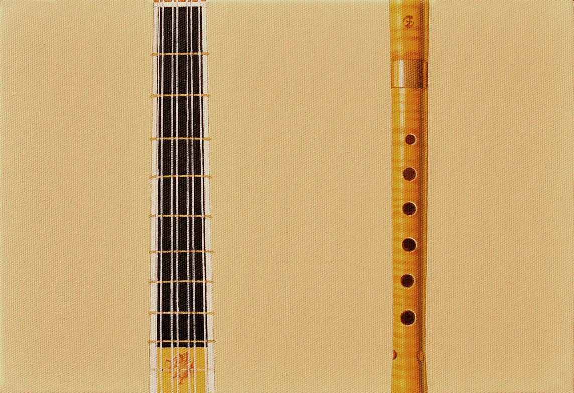 Renaissance guitar / renaissance flute 26 x 38 cm, Öl auf Leinwand (2006)